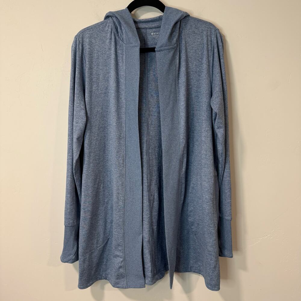 Athleta Women's Uptempo‎ Wrap Cardigan Open Front Hooded Blue Medium Athleisure